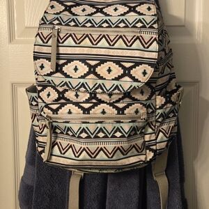 No Boundaries Aztec-Print Backpack in Black, Cream, Mint & Peach